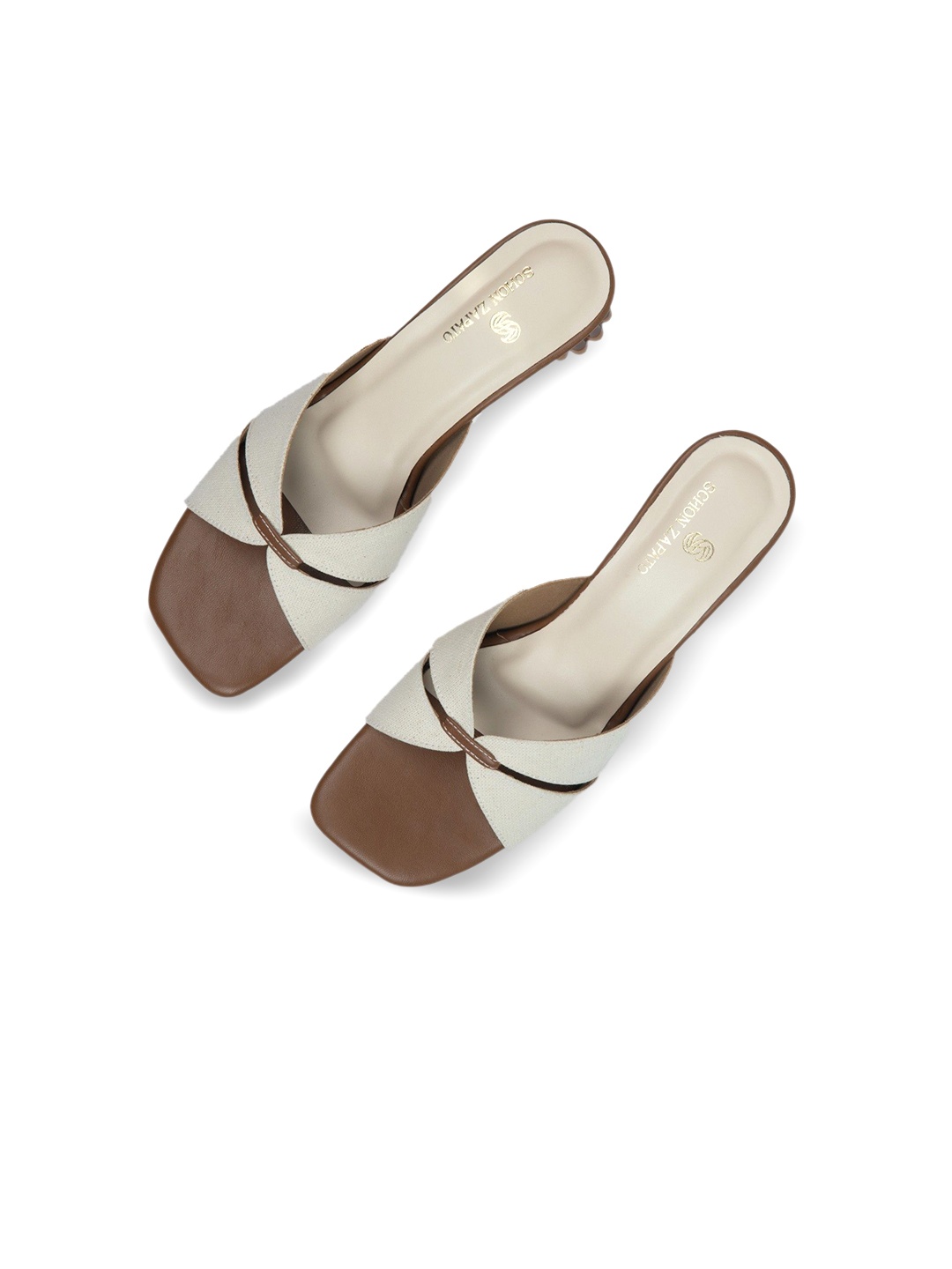 

Schon Zapato Women Colourblocked Block Sandals, Cream