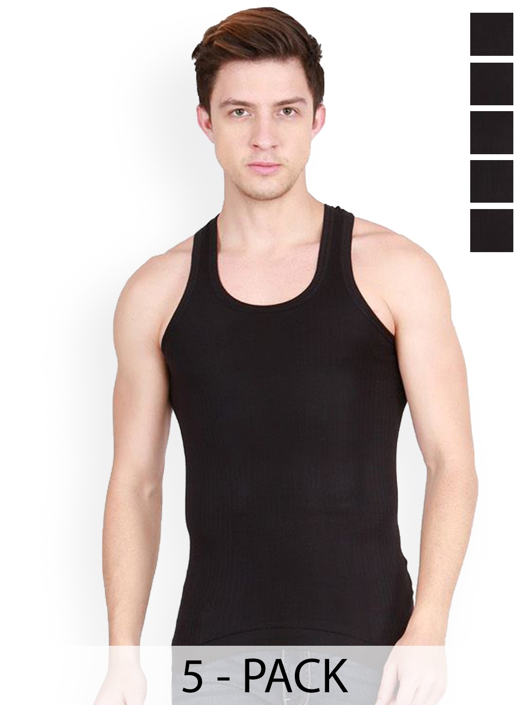

Rupa Pack Of 5 Striped Pure Cotton Undershirt Vests Frontline-Xing-Black-RN-5-95