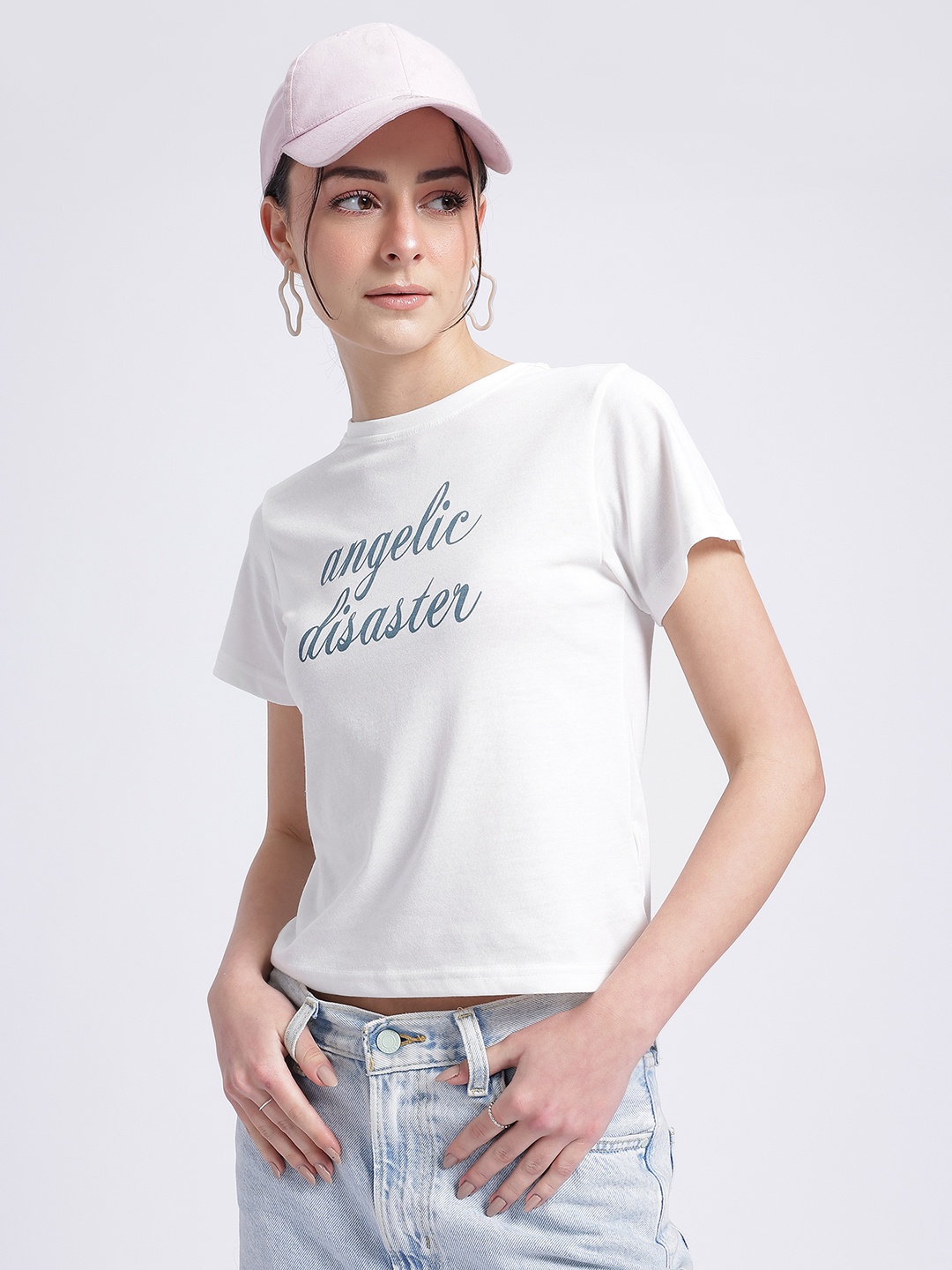 

glitchez Sacred Text Drop-Shoulder Sleeves Crop Boxy T-shirt, White