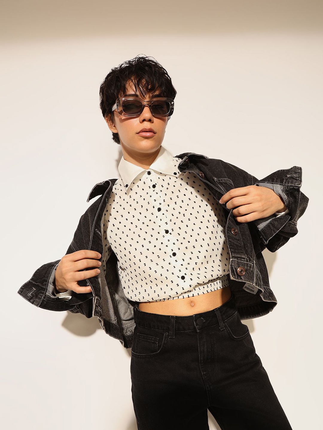 

ONLY Women onldBERRY Spread Collar Micro Ditsy Printed Casual Shirt, White