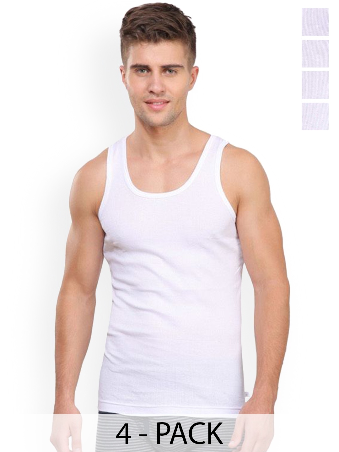 

Rupa Pack Of 4 Striped Pure Cotton Under Shirt Vests Frontline-Rib-White-RN-4-80