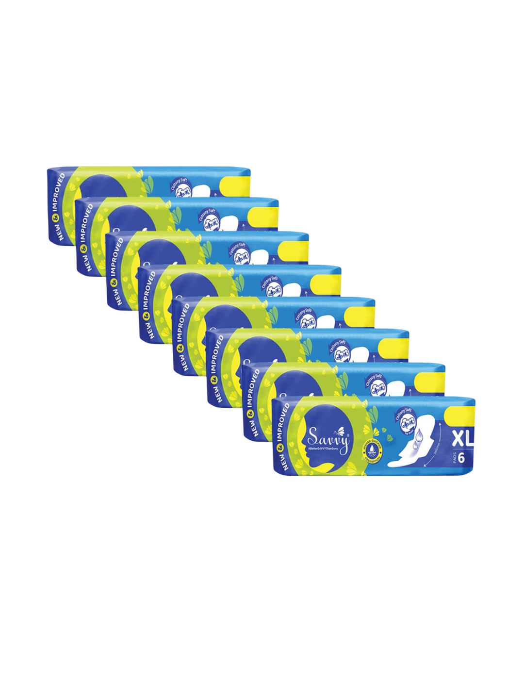 

Savvy Set Of 8 Maxi Cotton Sanitary Pads - 280 mm - XL - 6 Pads Each, White