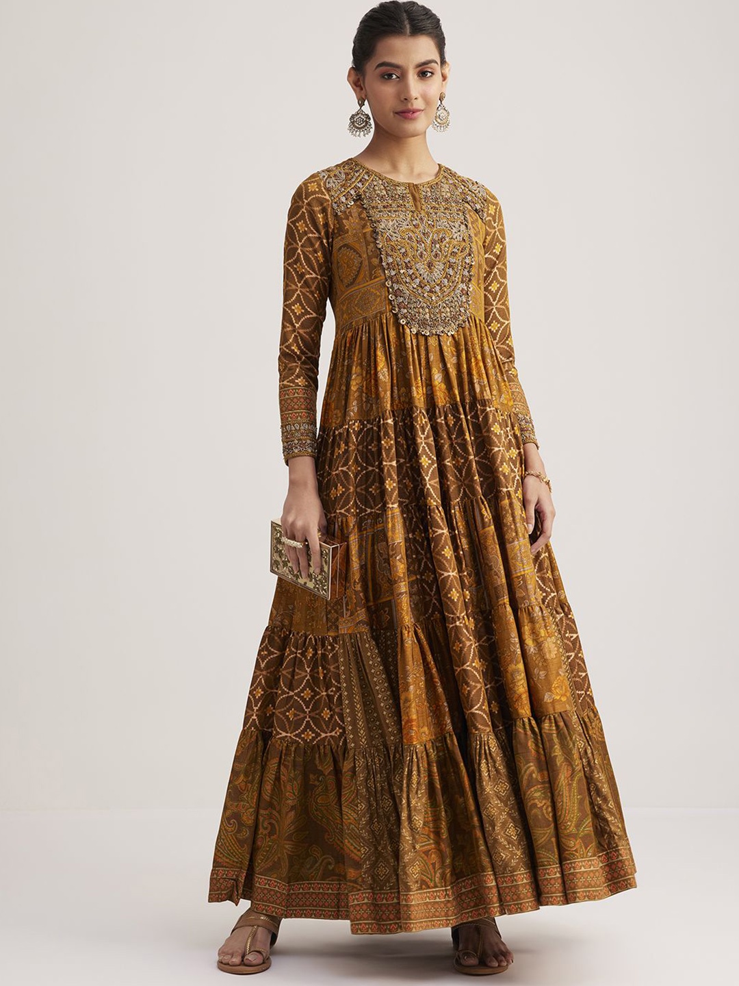 

KALKI Fashion Women Embroidered Fit & Flare Maxi Ethnic Dress, Yellow