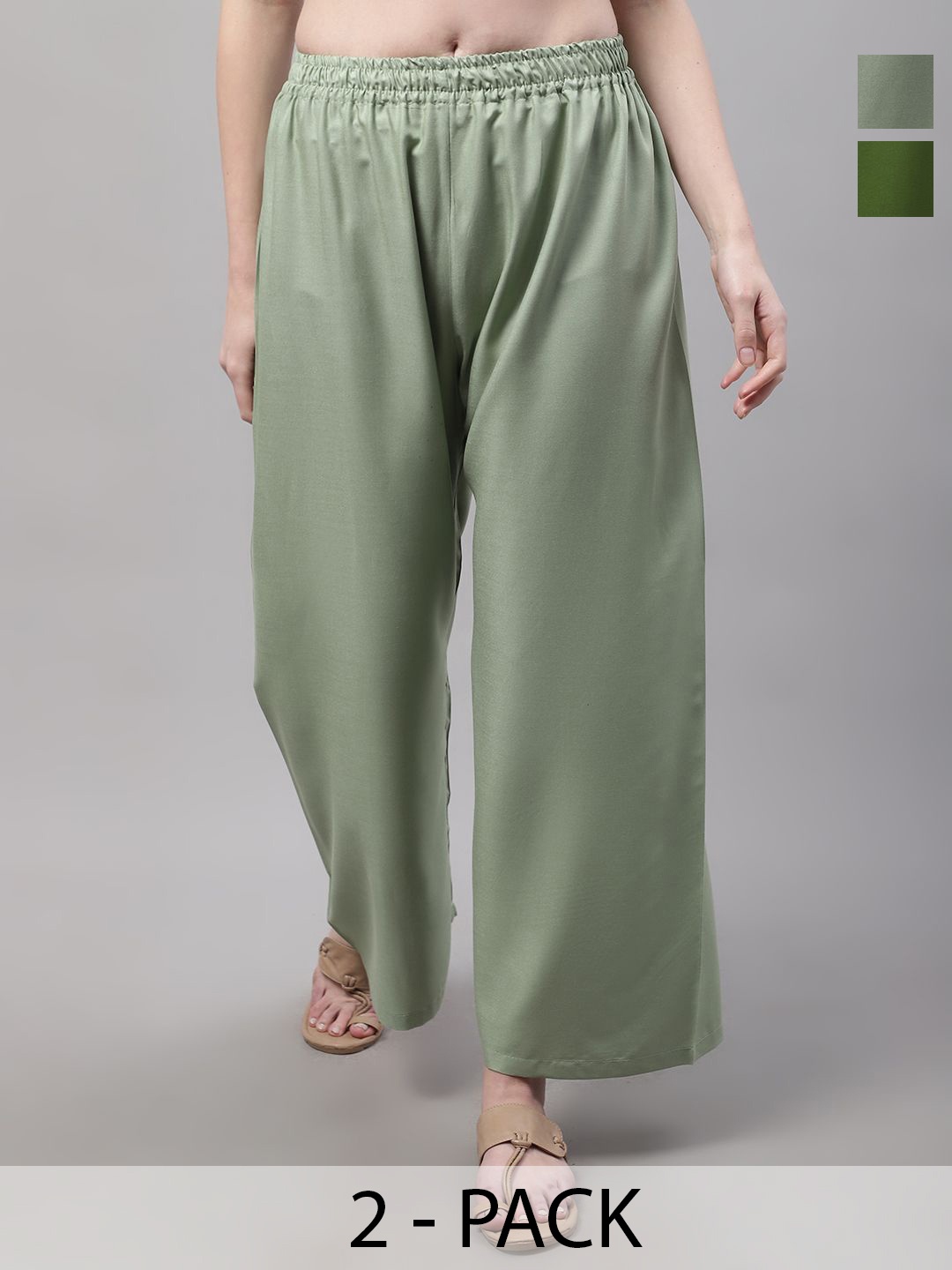 

Valles365 by S.C. Women Pack Of 2 Wide Leg Ethnic Palazzos, Green