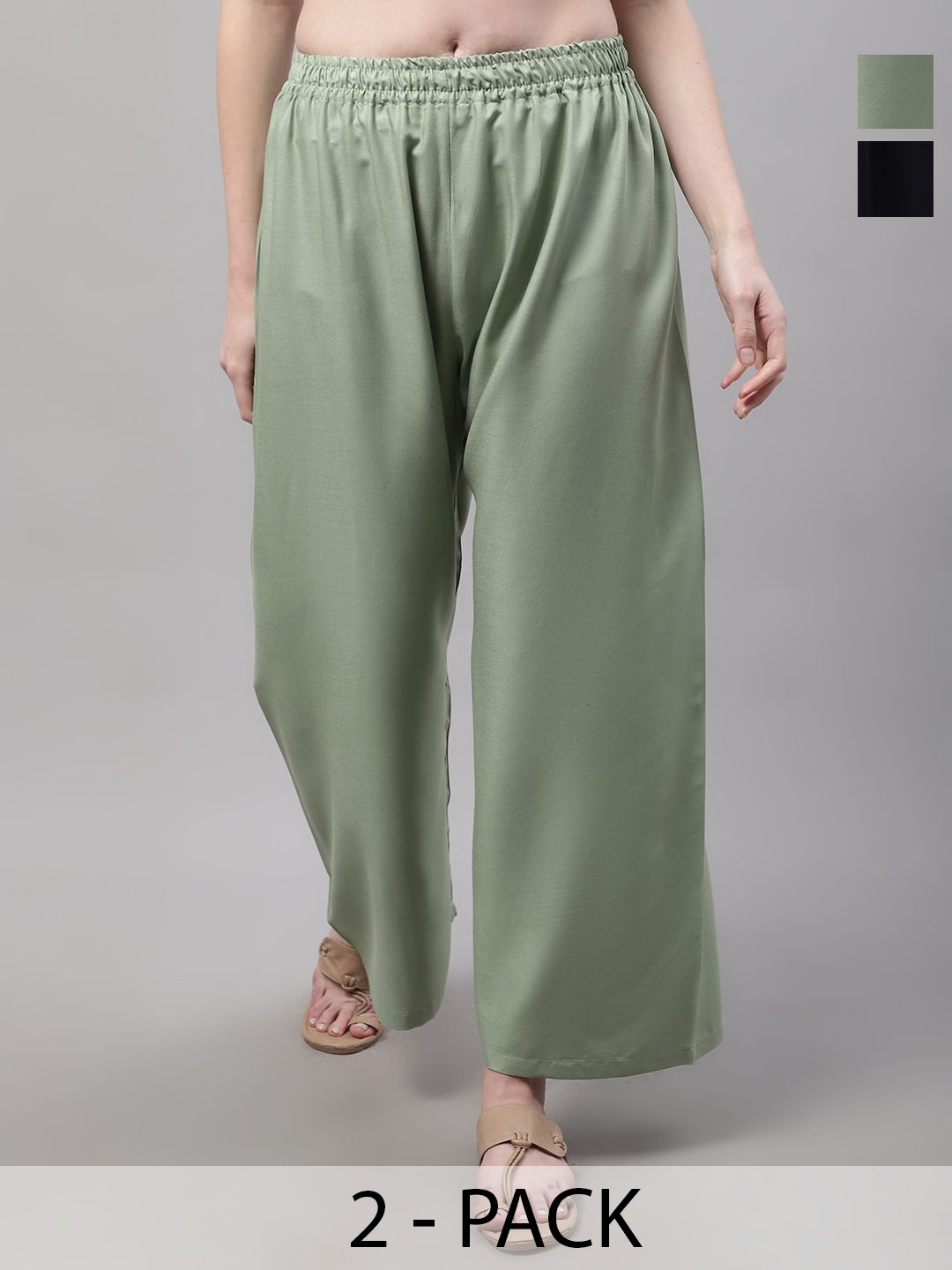 

Valles365 by S.C. Women Pack of 2 Flared Palazzos, Green