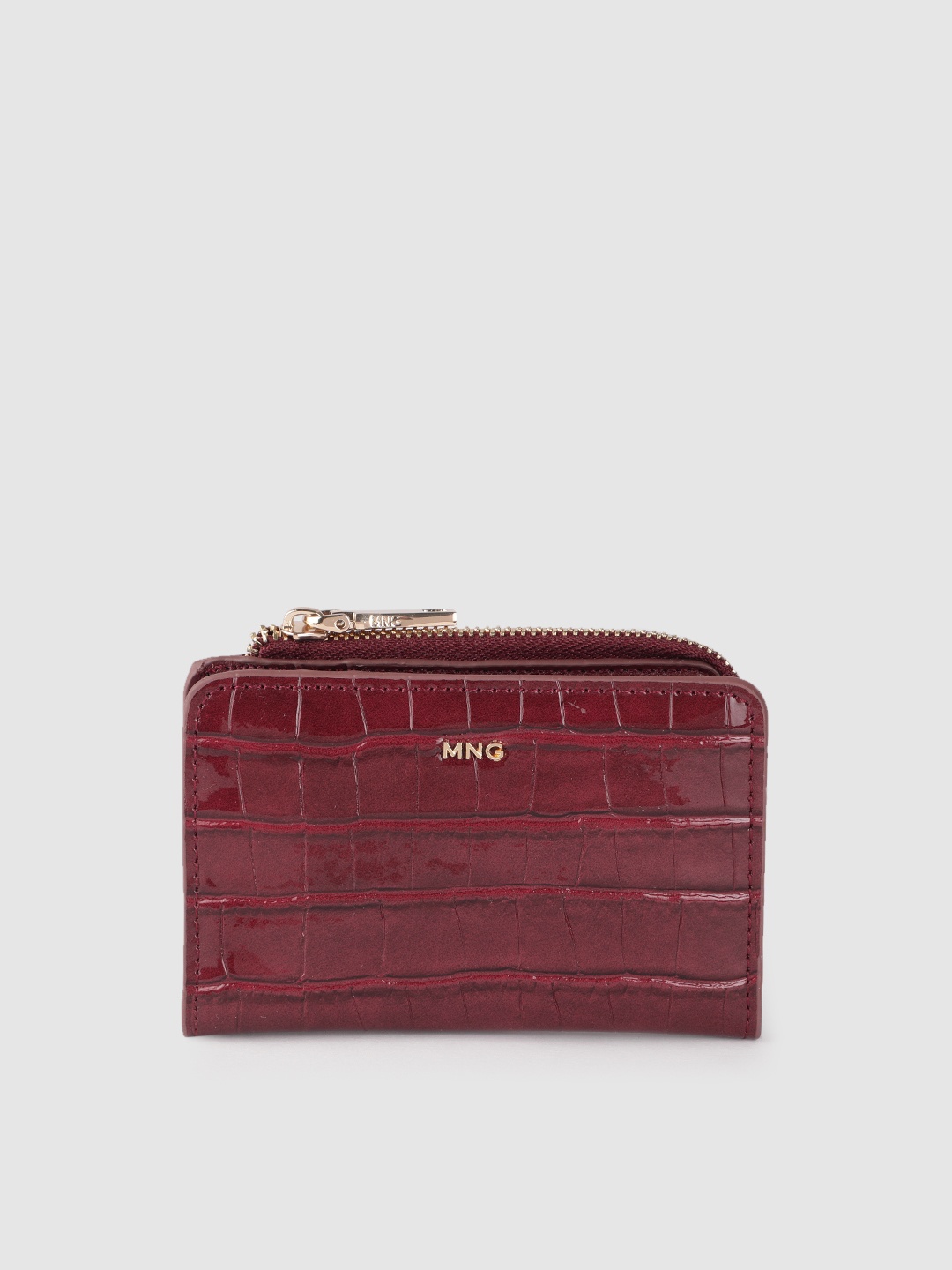 

MANGO Croc PU Textured Card Holder, Maroon