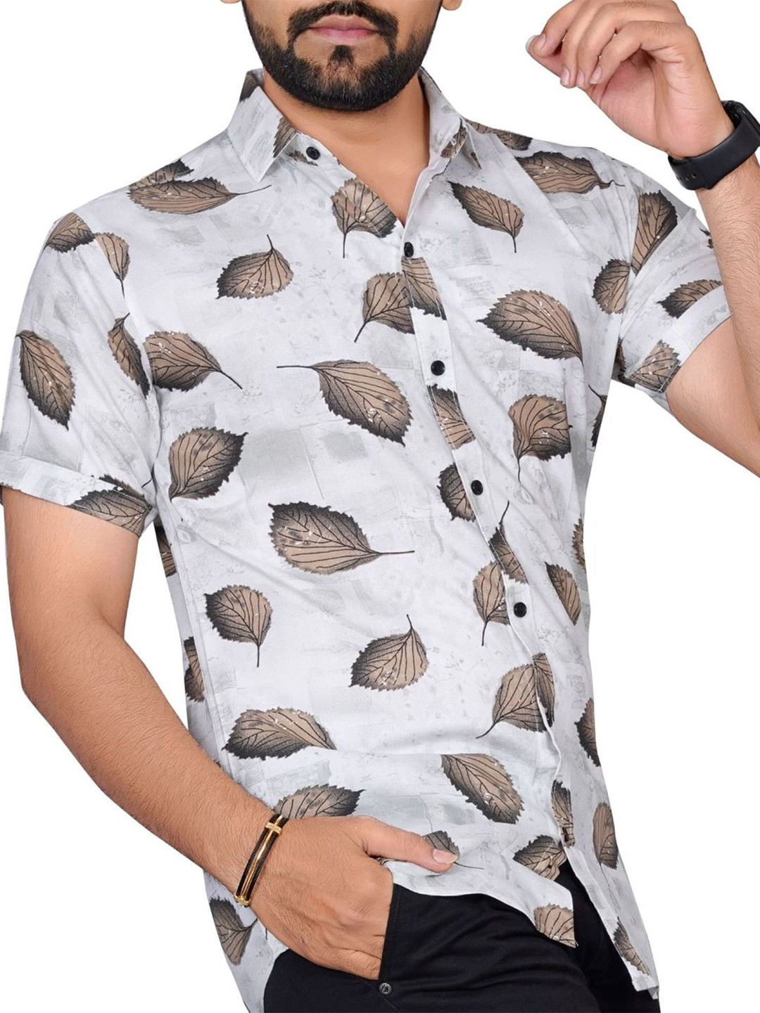 

Metronaut Men Regular Fit Spread Collar Floral Printed Casual Shirt, Grey