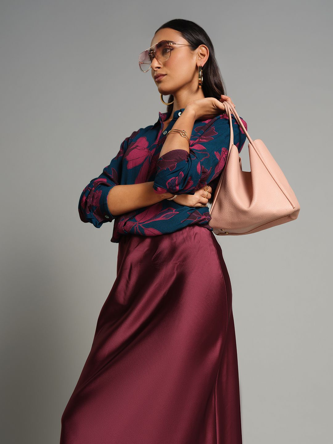 

AND Women Floral Printed Spread Collar Casual Shirt, Teal