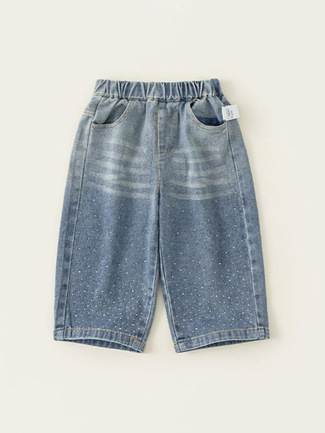 

LULU & SKY Girls Wide Leg High-Rise Heavy Fade Jeans, Blue