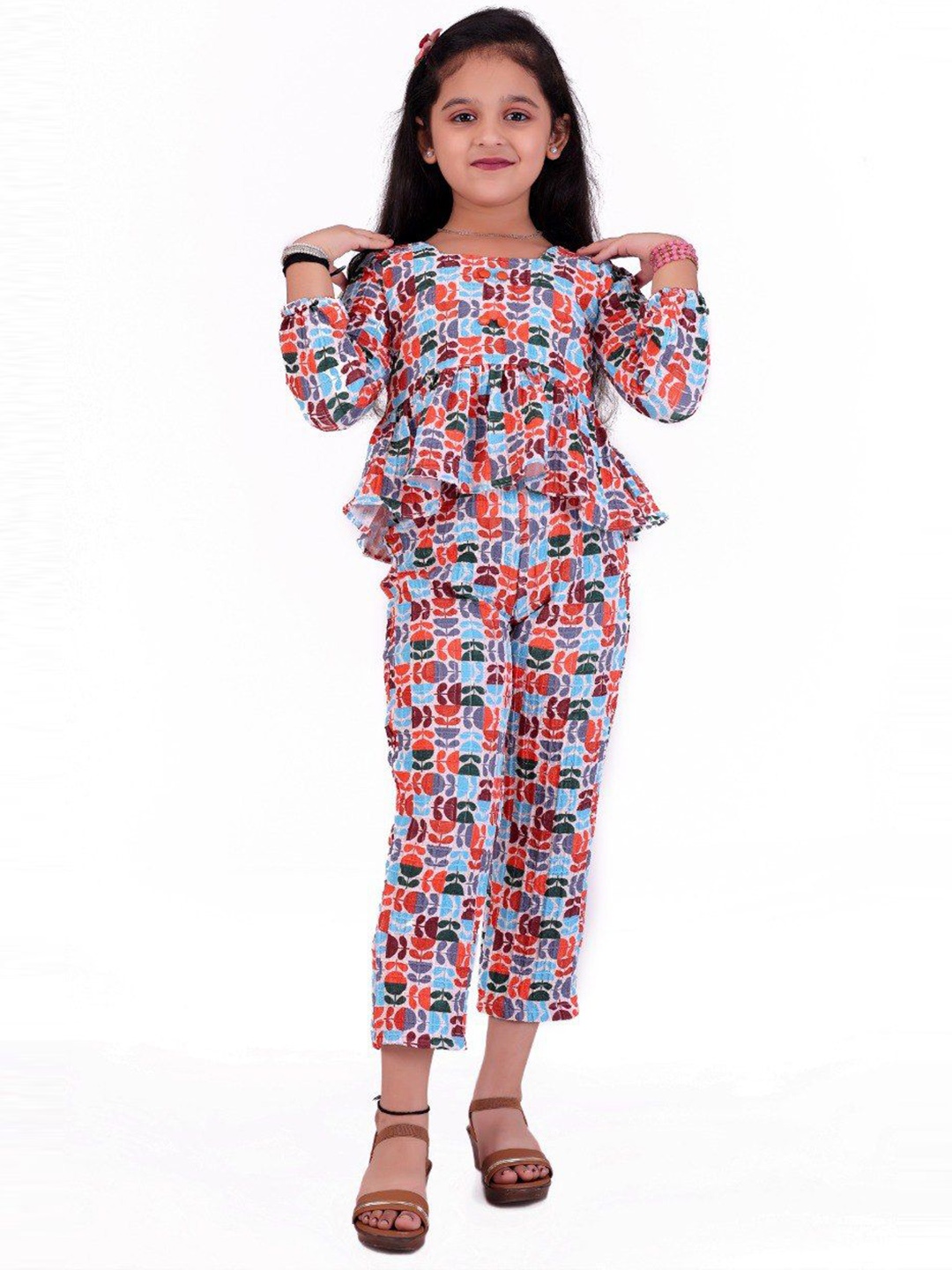 

BAESD Girls Printed Square Neck Top With Trouser, Blue