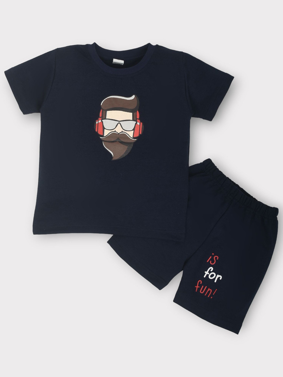 

BAESD Boys Printed Round Neck Pure Cotton T-Shirt With Shorts, Navy blue