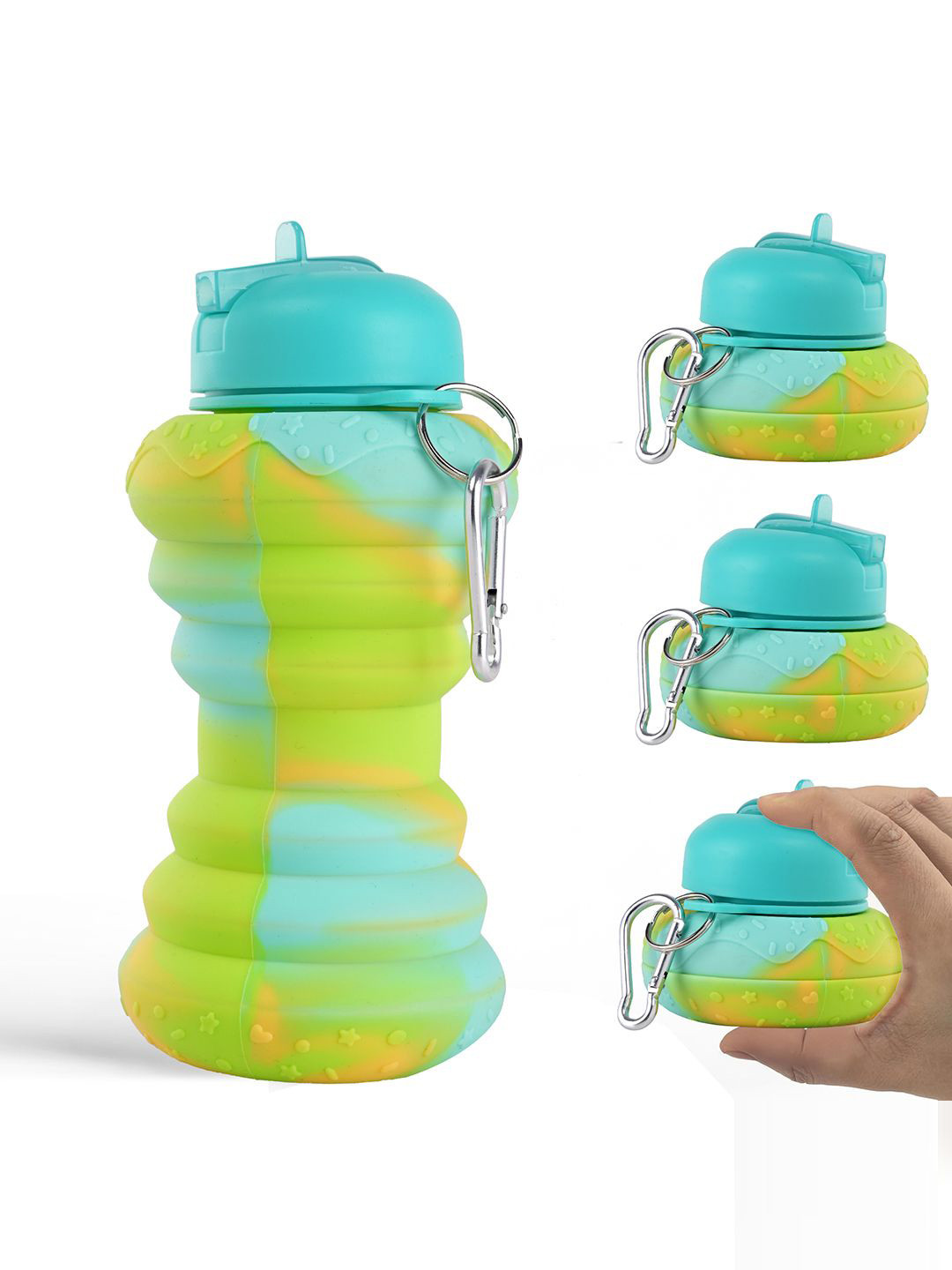 

Kuber Industries Green Pack of 4 Collapsible Water Bottles With Flip Cap-600 ml Each