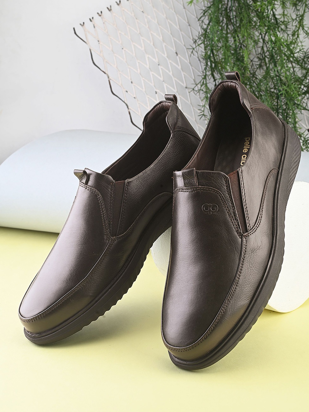 

pelle albero Men Leather Formal Mocassion Shoes, Brown