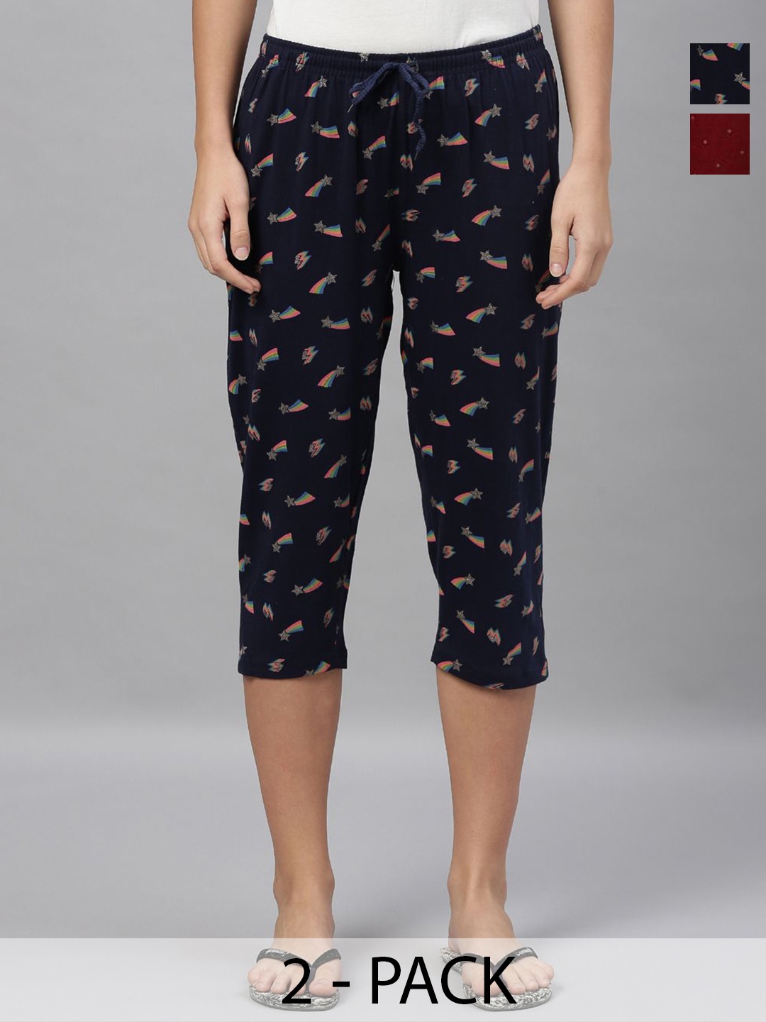 

Kryptic Women Pack of 2 Cotton Printed Capris, Maroon