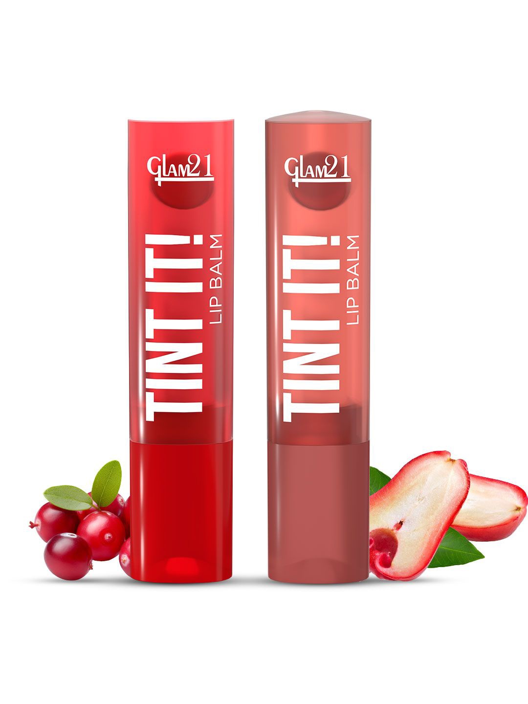 

GLAM21 Set Of 2 Tint It Lip Balm With Vitamin-E & SPF15 - Rose Apple 01 & Cranberry 02, Peach