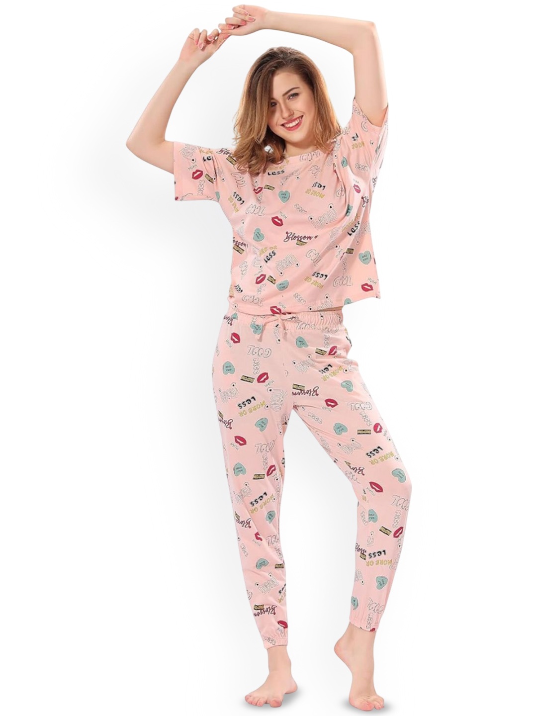 

Softwrap Women Printed Night suit, Peach