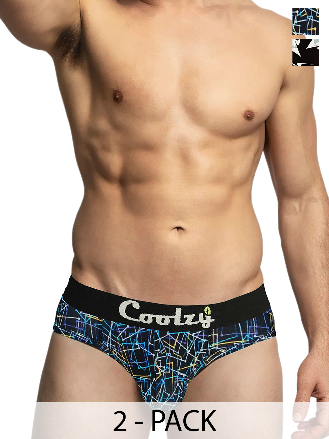 

Coolzy Pack Of 2 Printed Basic Briefs RUCPBF2K049-S, Black