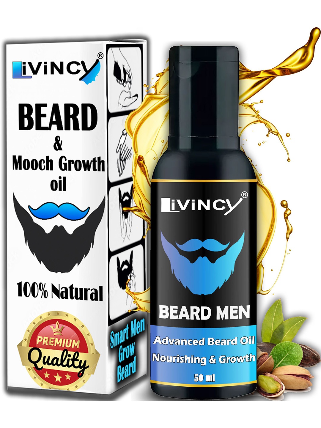 

Livincy Vitamin E Natural Mooch And Beard Growth Advanced Hair Oil 50 ml, Transparent