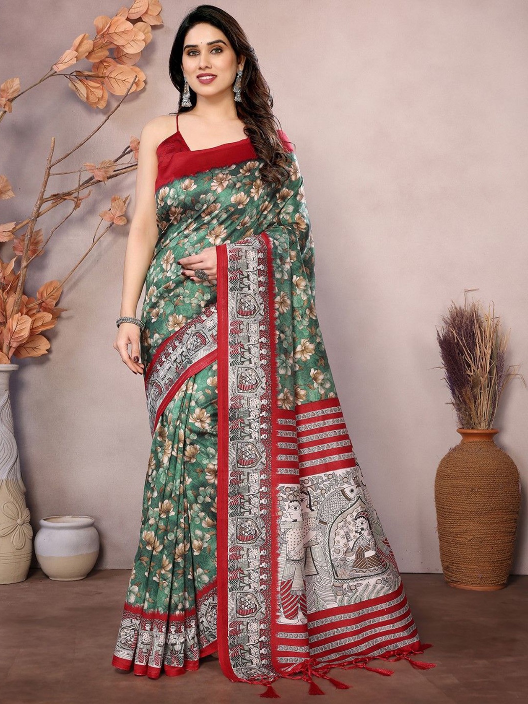 

KALINI Floral Printed Saree, Green