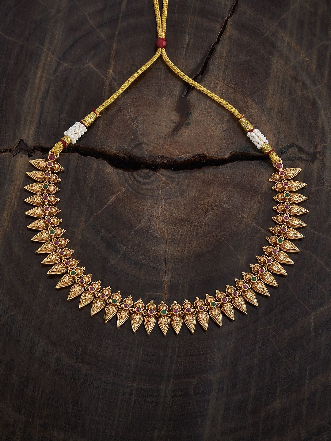 

Kushal's Fashion Jewellery Gold-Plated Artificial Stones Antique Necklace