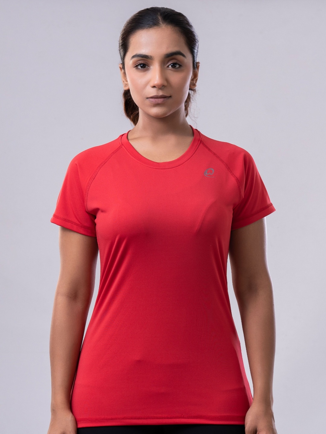 

WOMINK Women Moisture Wicking Solid Round Neck Slim Fit T-shirt, Red