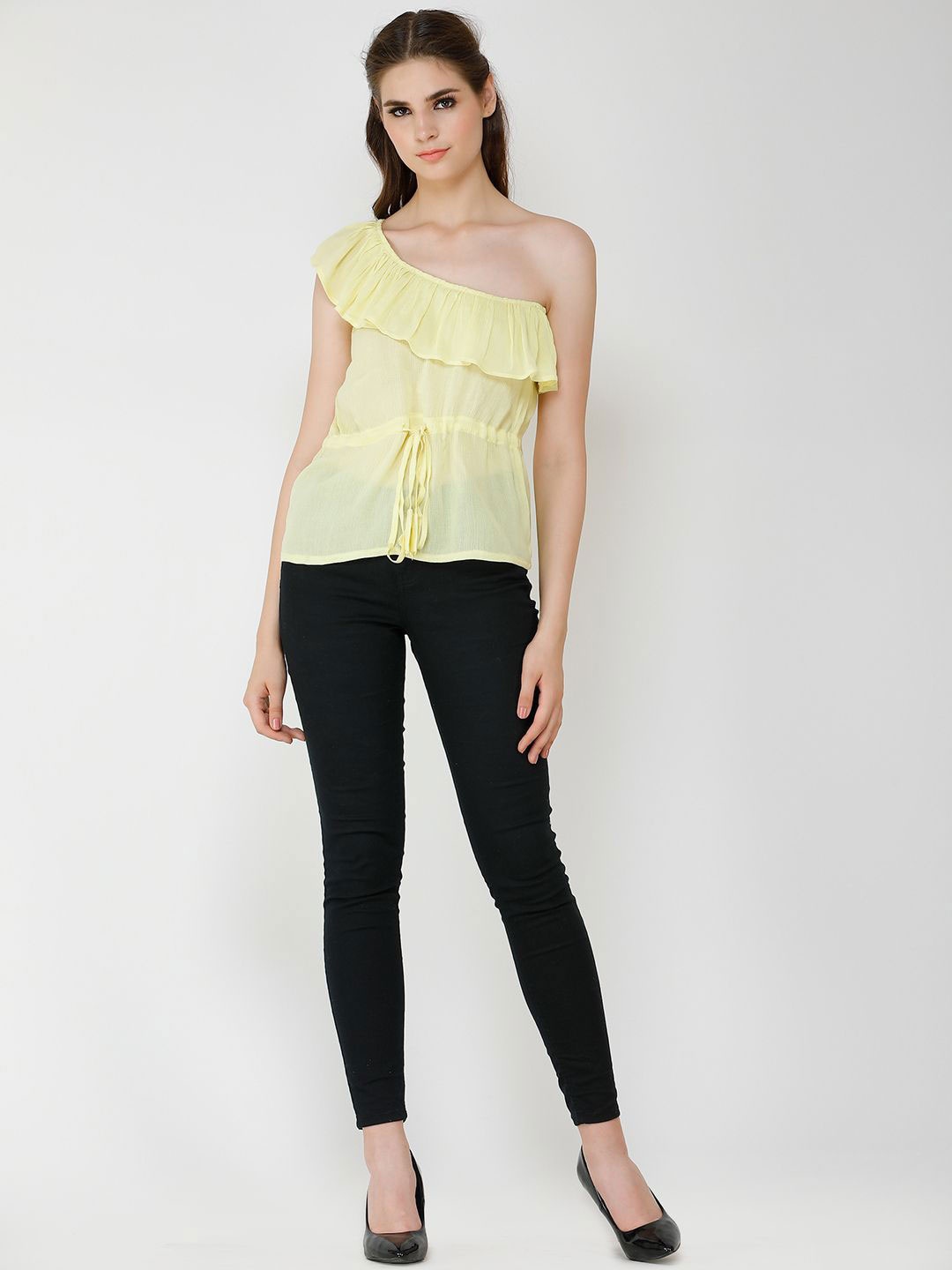 

Moda Rapido One Shoulder Tie-up Regular Top, Yellow