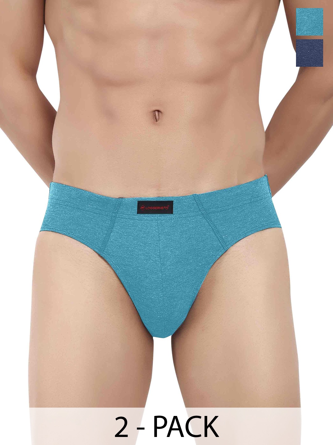 

LOGGERHEAD Pack Of 2 Mid-Rise Basic Briefs LHCB001-AQUA-NAVY BLUE