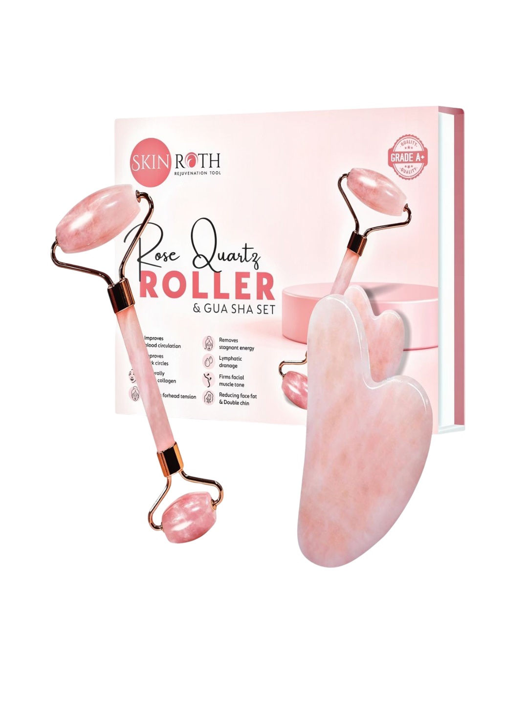 

SKINROTH Rose Quartz Roller & Gua Sha Set, Pink