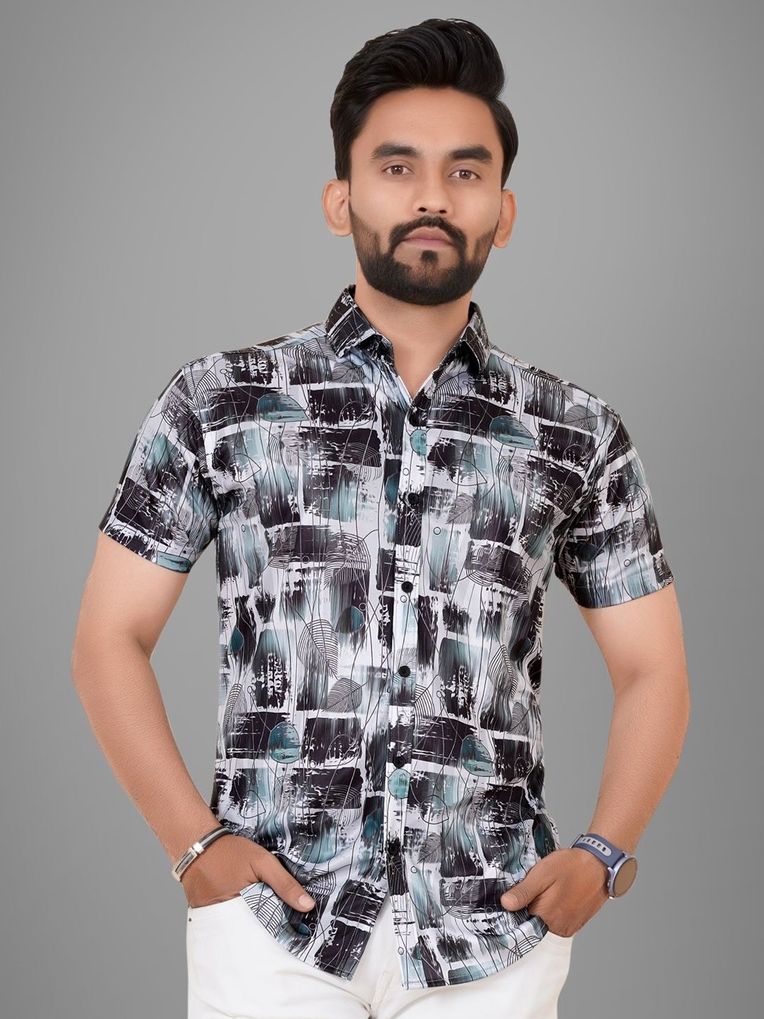 

Metronaut Men Regular Fit Spread Collar Abstract Printed Elastane Casual Shirt, White