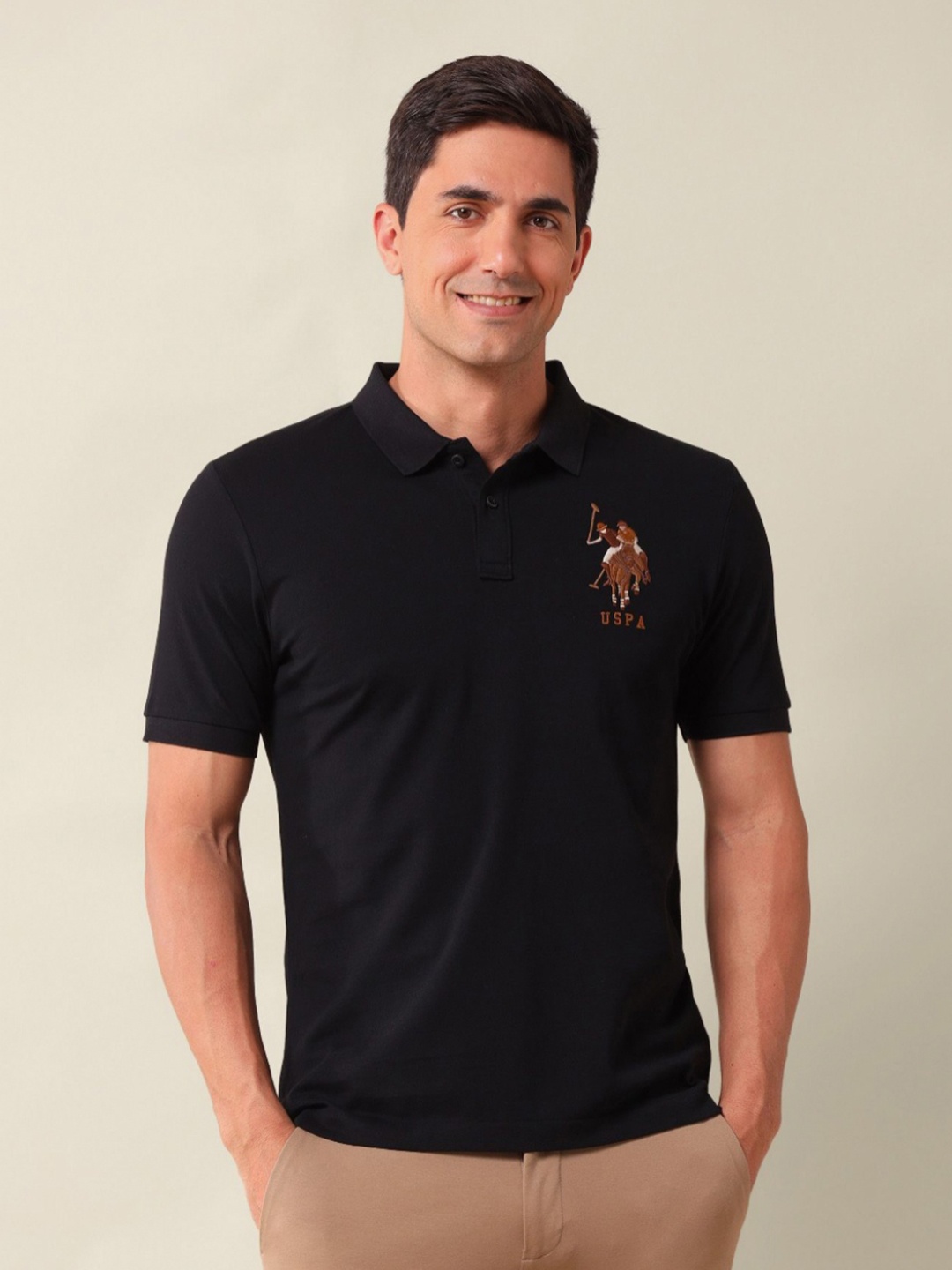 

U.S. Polo Assn. Men Graphic Printed Polo Collar Cotton Slim Fit T-shirt, Black