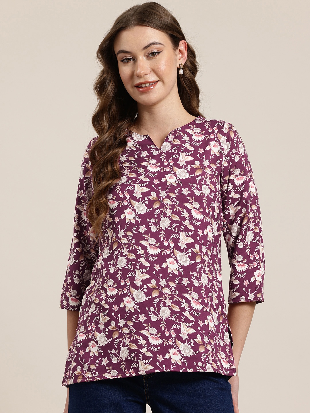 

HERE&NOW Floral Printed Kurti, Violet