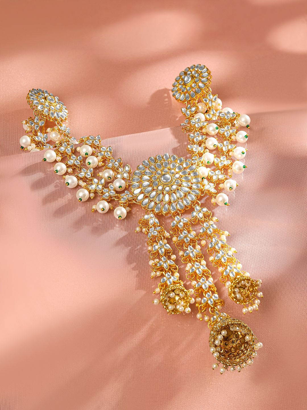 

Rubans 22K Gold Plated Kundan & Pearl Studded Bridal Hair Accessory
