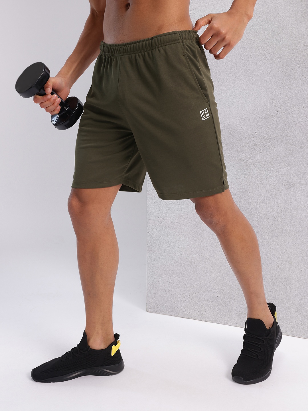 

HRX by Hrithik Roshan Men Mid-Rise Regular Fit Rapid-Dry Training Shorts, Olive