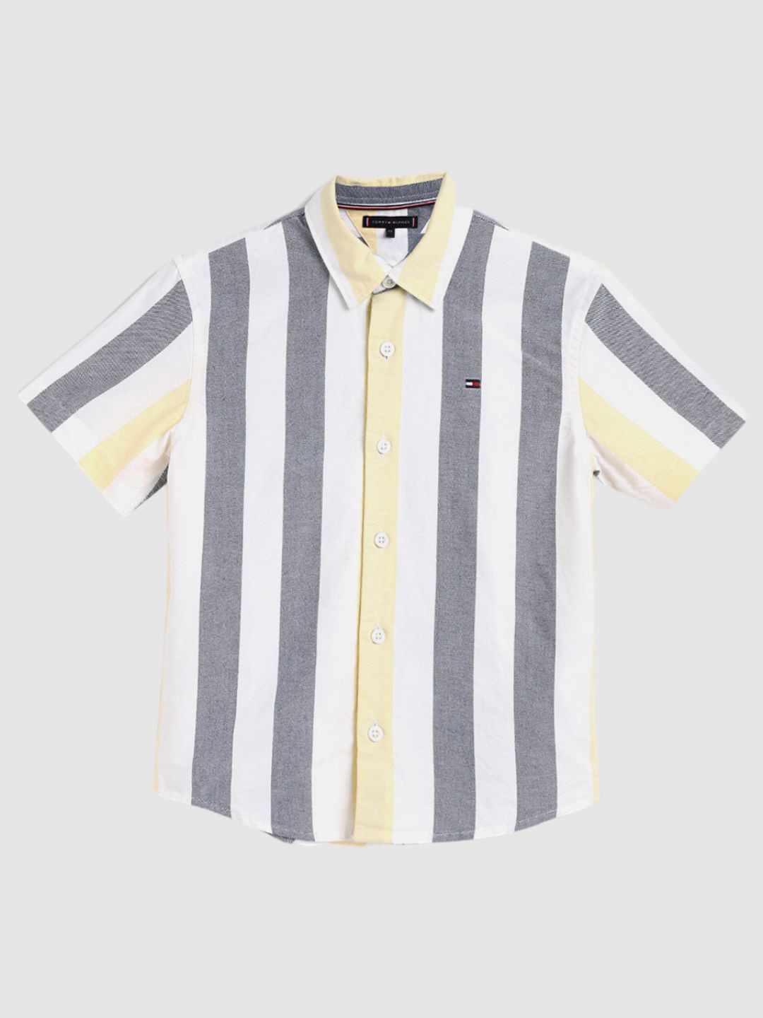 

Tommy Hilfiger Boys Spread Collar Vertical Striped Cotton Casual Shirt, White