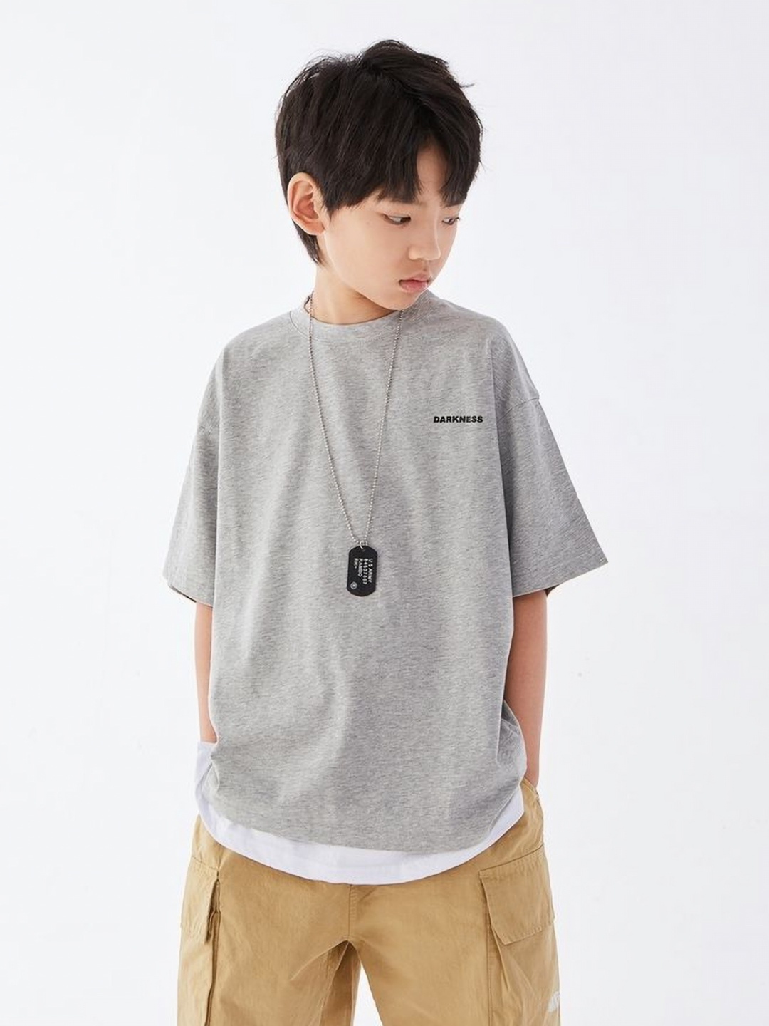 

LULU & SKY Boys Typography Printed Round Neck Cotton Oversized T-shirt, Grey