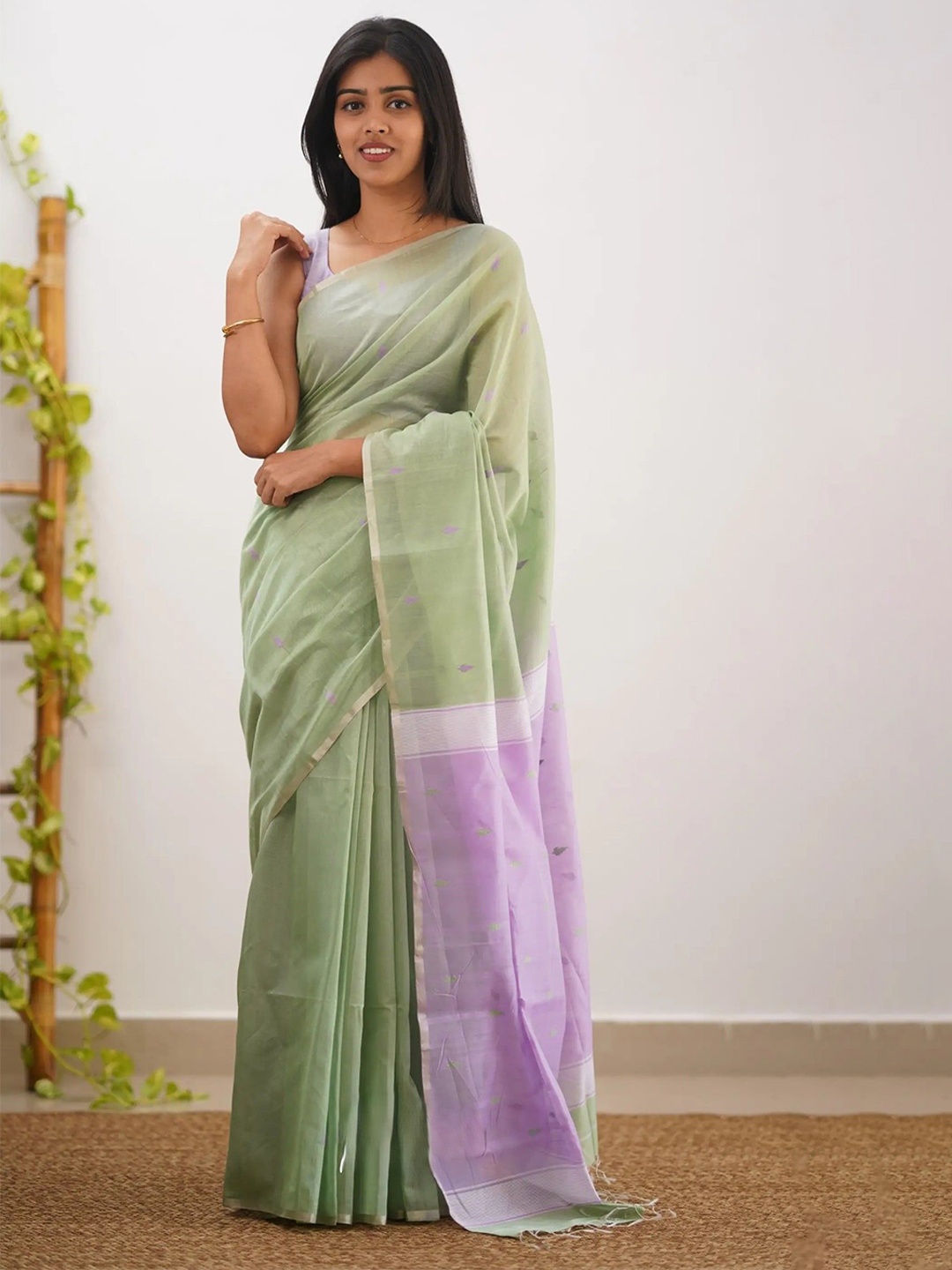 

zinzraa Zari Pure Cotton Saree, Green