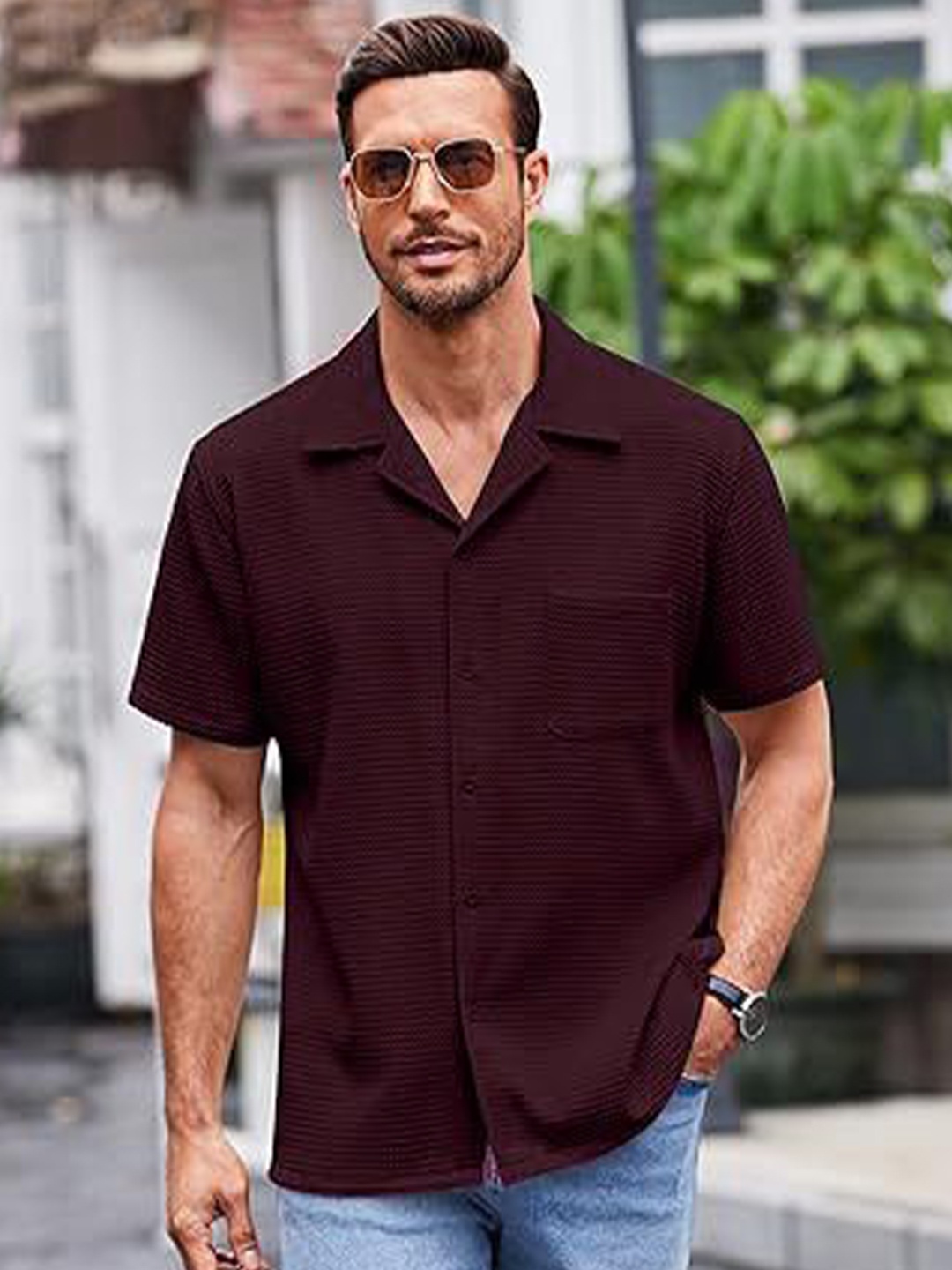 

Colorchakra Men Opaque Casual Shirt, Burgundy