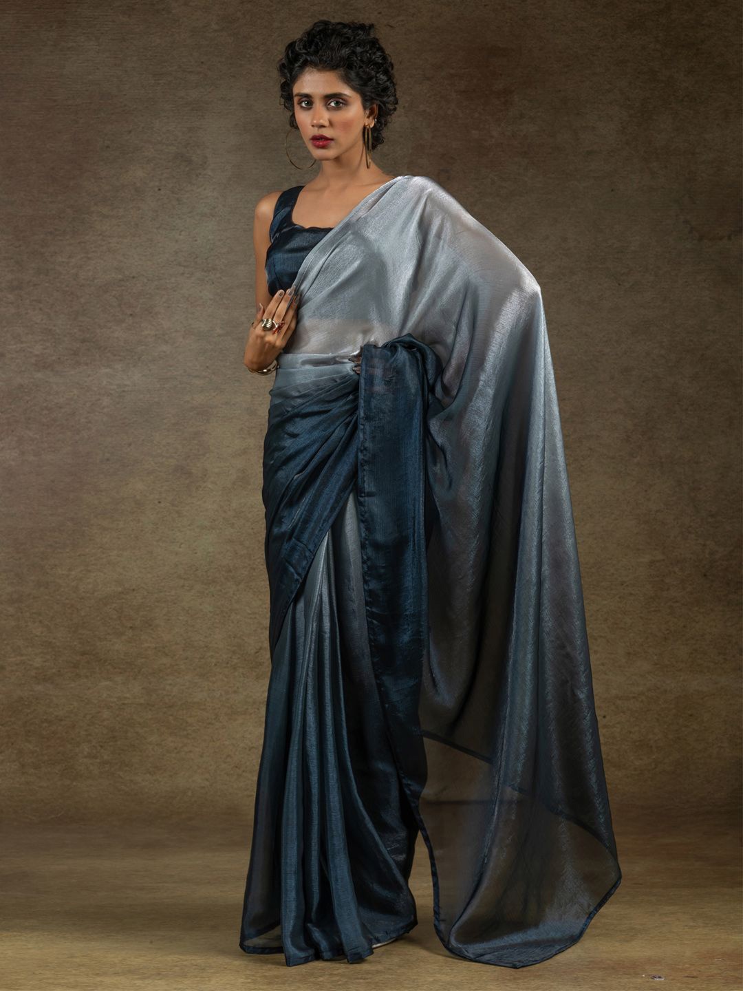 

Saree mall Ombre Satin Ready to Wear Sarees, Grey