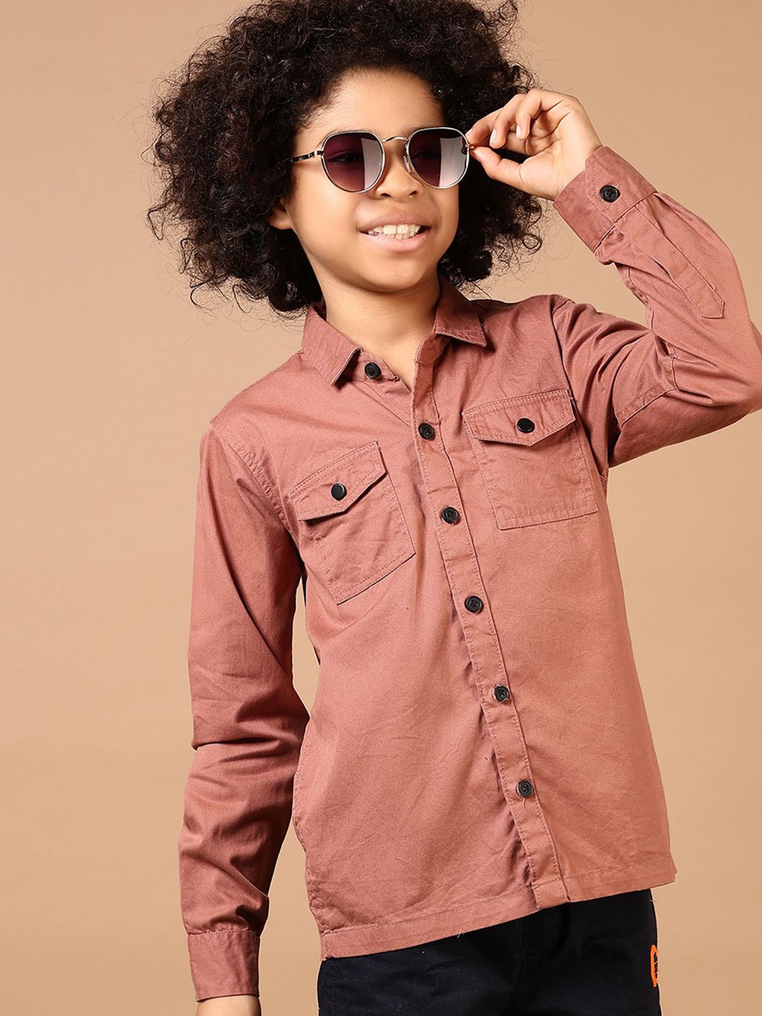 

V-Mart Boys Spread Collar Solid Cotton Casual Shirt, Rust