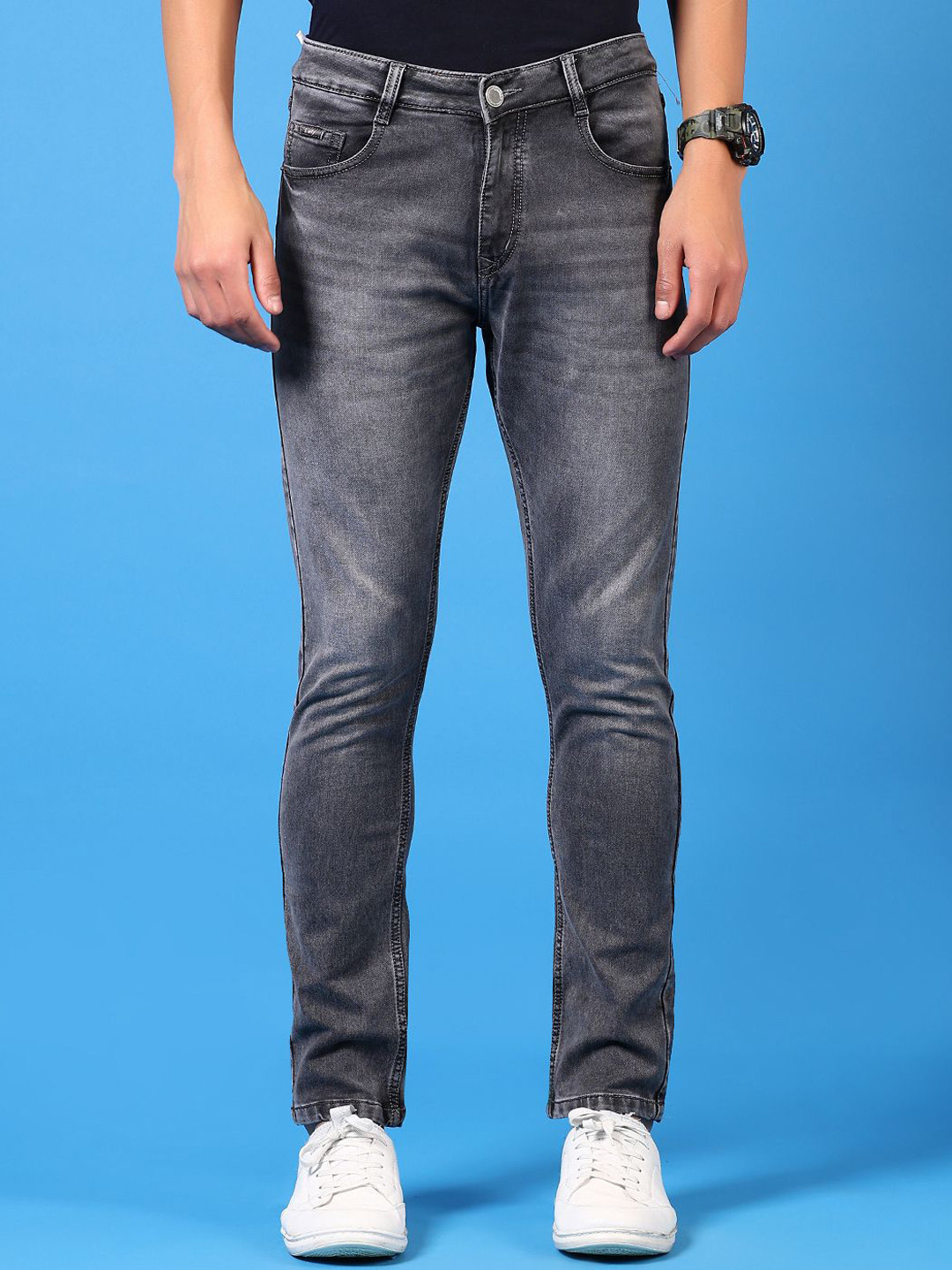 

V-Mart Men Skinny Fit Mid-Rise Light Fade Jeans, Grey