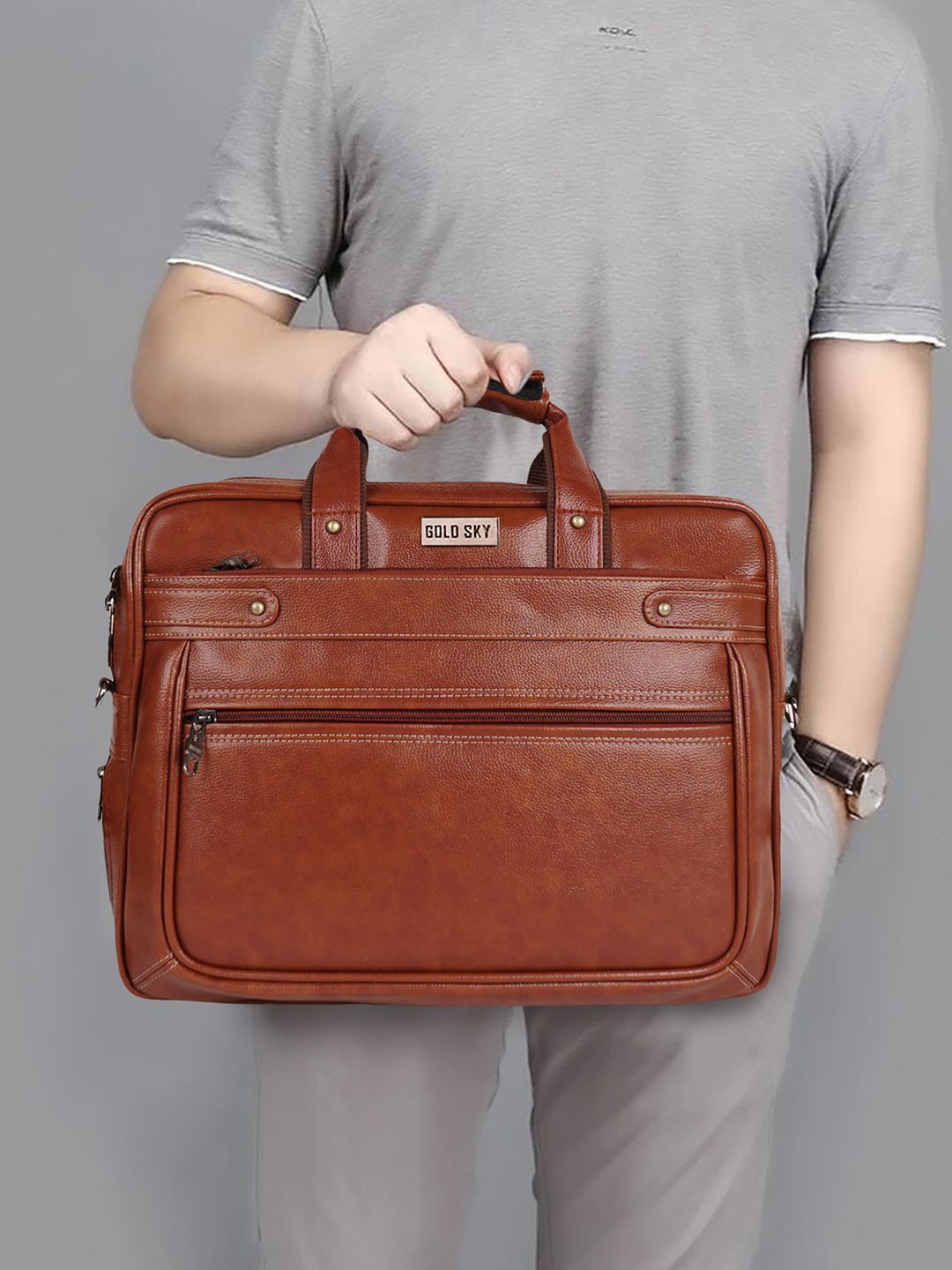 

GOLD SKY Dual Compartment Laptop Bag, Tan
