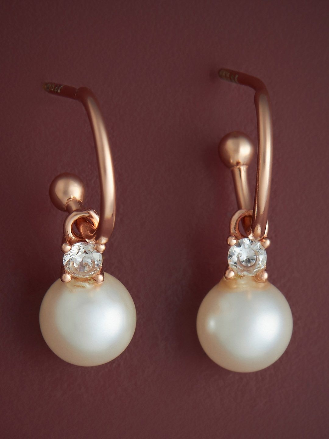 

Kushal's Fashion Jewellery 92.5 Silver Rose Gold-Plated Pearl Drop Earrings