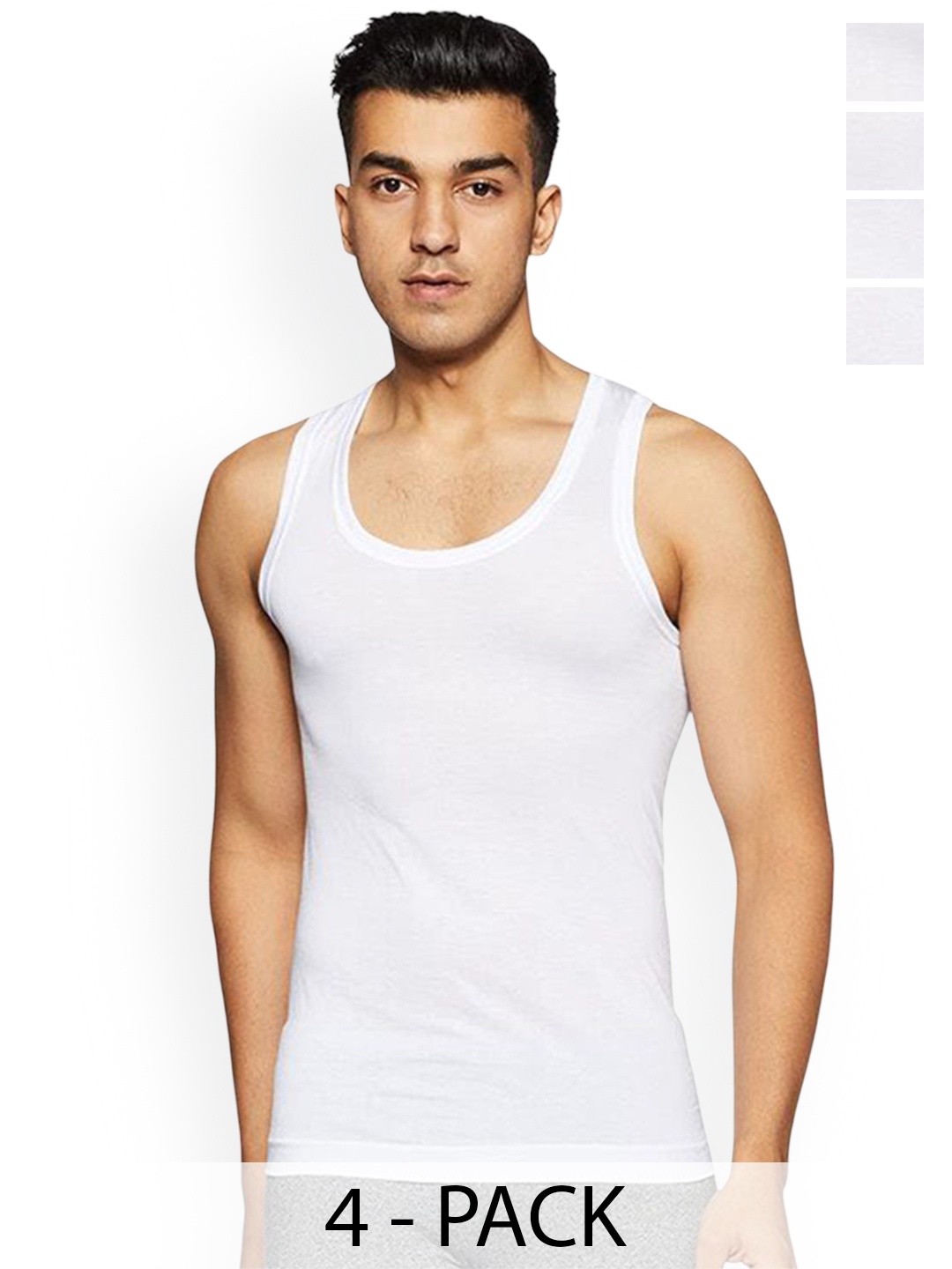 

Rupa Pack Of 4 Cotton Undershirt Vests Frontline-Air-Whit-RN-4-75, White