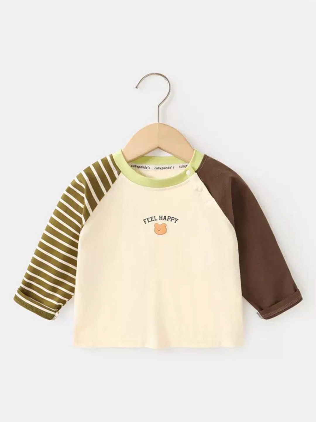 

LULU & SKY Boys Striped Round Neck Cotton T-shirt, Cream