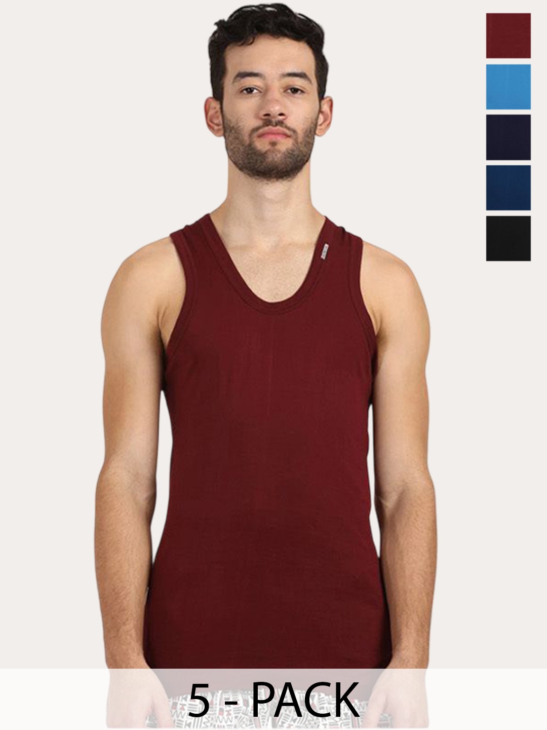 

Rupa Pack Of 6 Assorted Cotton Basic Innerwear Vests Frontline-Color-Asst-RN-6-80