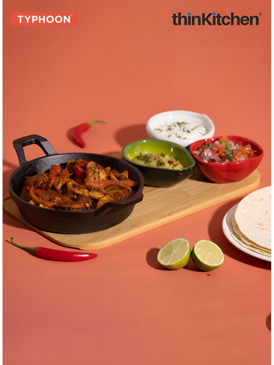 

TYPHOON Brown & Red 5 Pieces Cast Iron Matte Dinner Set