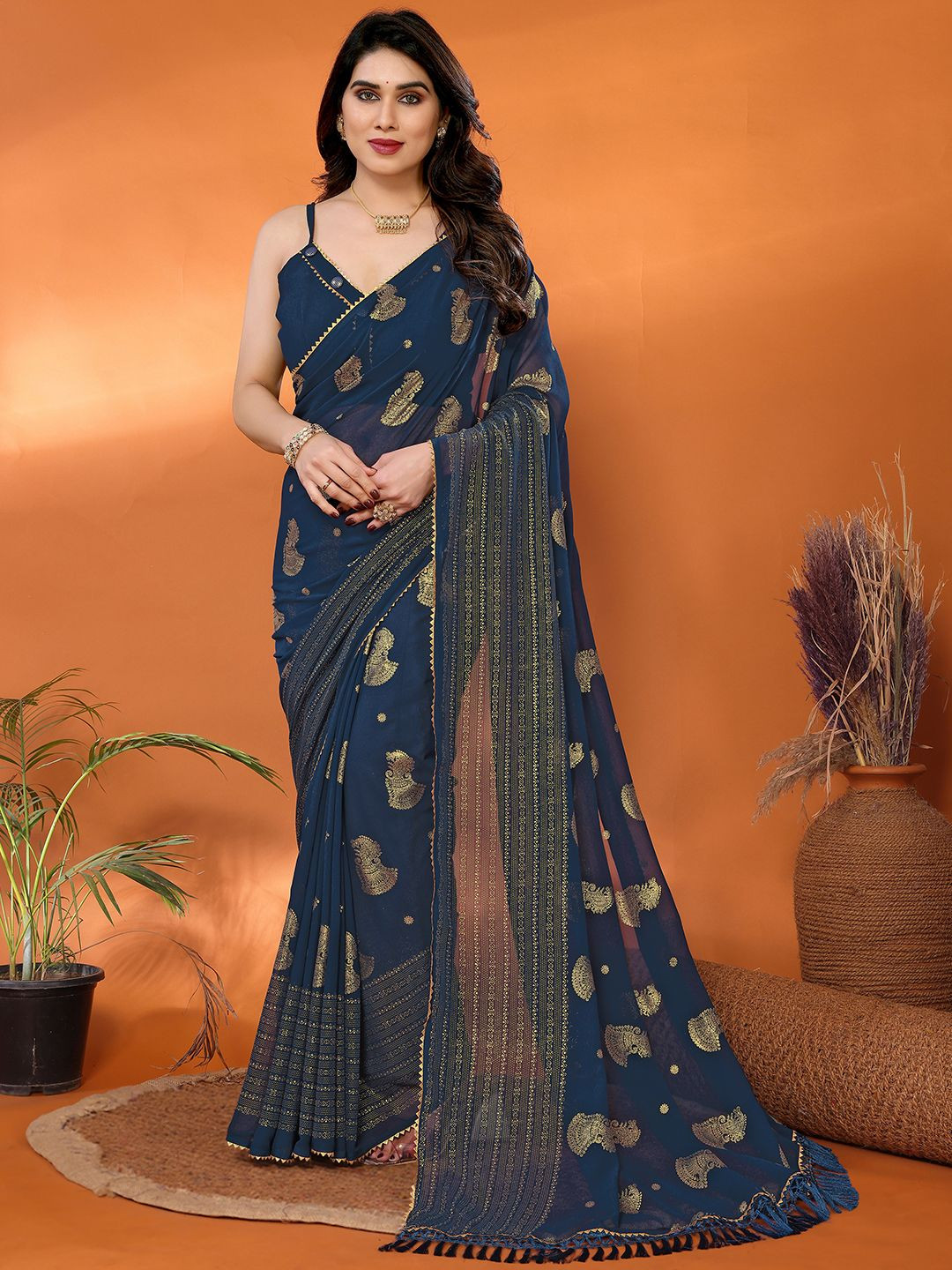 

LeeliPeeri Designer Ethnic Motifs Woven Design Saree, Teal