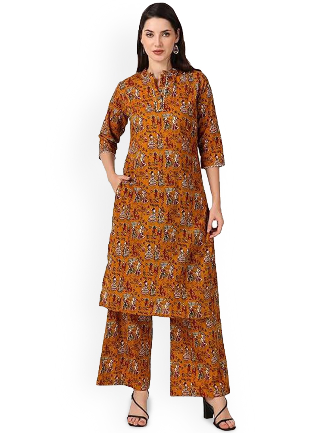 

Magnetism Abstract Printed Pure Cotton A-Line Kurta With Palazzos, Mustard
