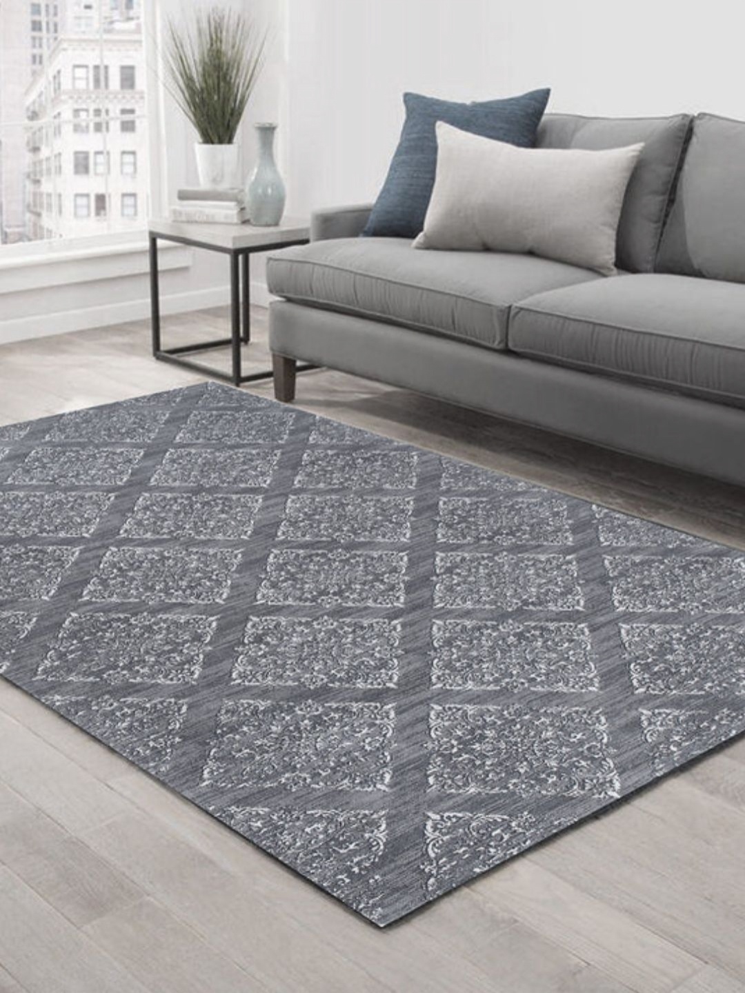 

WAXWINGO Grey Abstract Cotton Carpet