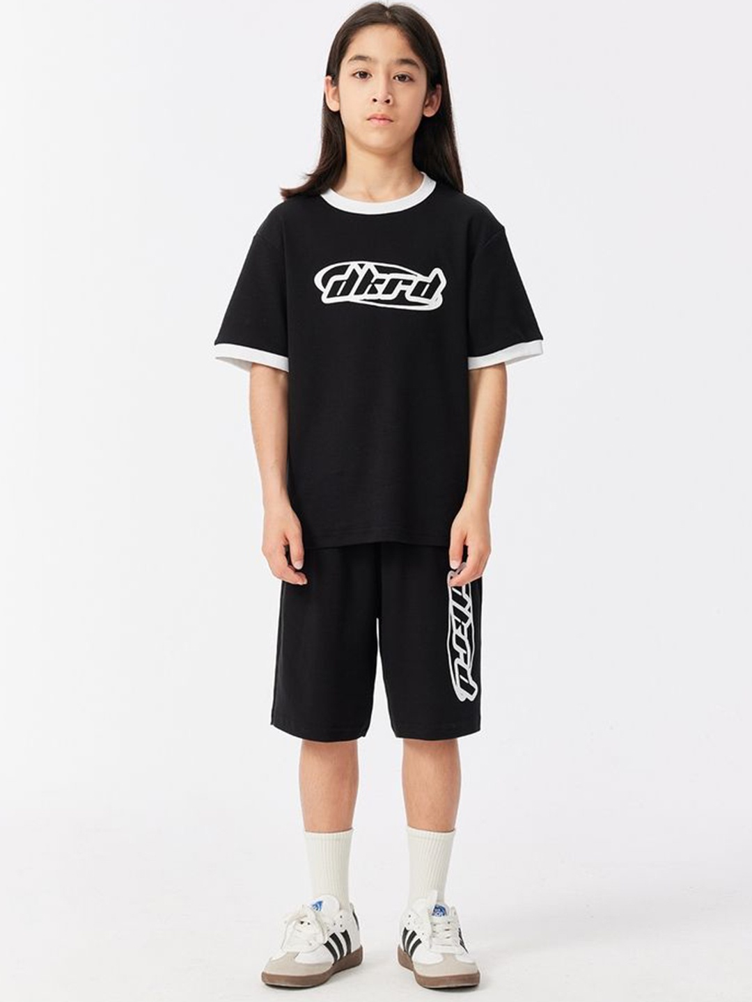 

LULU & SKY Girls Typography Printed Round Neck Cotton Boxy T-shirt, Black